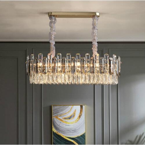 Post Modern Luxury Oval Gold Metal Led Pendant Lamp E14 Led Hanging Lamp Dinng Room Line Lustre Chain Suspend Lamp Fixtures