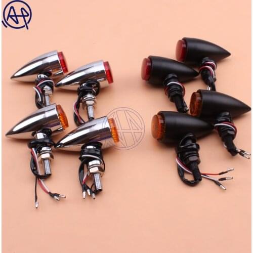 Chrome/Black Motorcycle Turn Signals Turning Light Red/Amber Lights For Harley Softail Dyna Sportster 883 1200 XL Bobber Chopper