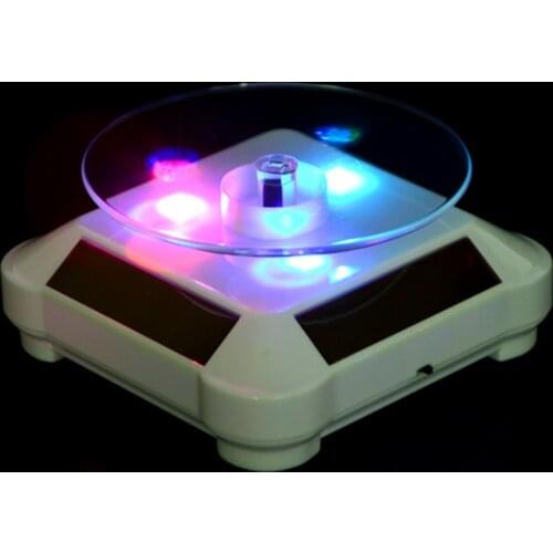 Solar Powered / Battery Rotating Display Stand Turntable with LED Light for Jewelry Watch 360 Degree Rotating Display Stand