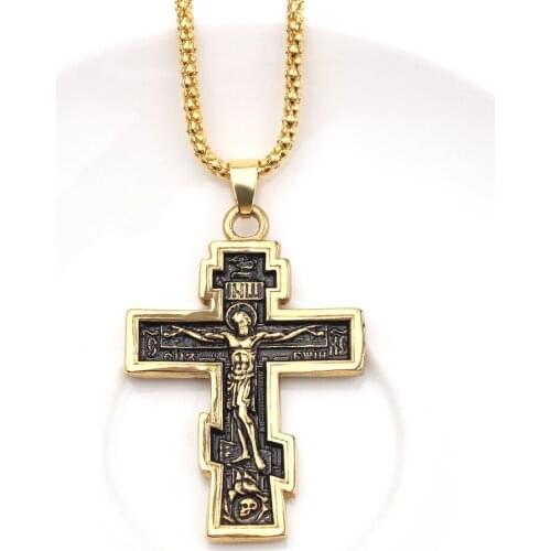 Christmas Religious Jesus Cross Pendant Necklace Byzantine Crucifix Jewelry Men Vintage Collar Charm Necklace Jewelry