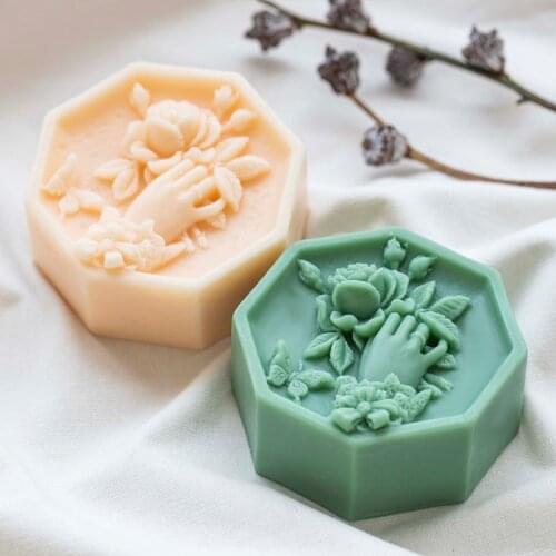 Hand holding rose shape DIY Handmade Soap Silicone Mold for Soap Making DIY Easter Gifts Party Favors
