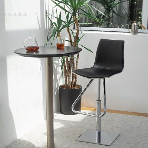 Nordic Leather Hotel Backrest Bar Chair Simple Modern Home Furniture Rotating Lifting Bar Chairs Front Desk High Foot Bar Chair
