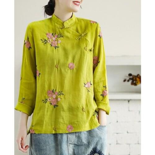 Traditional Chinese Clothing For Womens Tops And Blouses Linen Oriental Chinese Style Clothing Shirt Female Cheongsam Top 12732