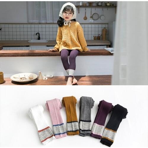 Girl Knit Leggins Children Cotton Soft Warm Pants Kids Skiny Stitching Colorful Trousers Toddler Girl Spring Autumn Leggings