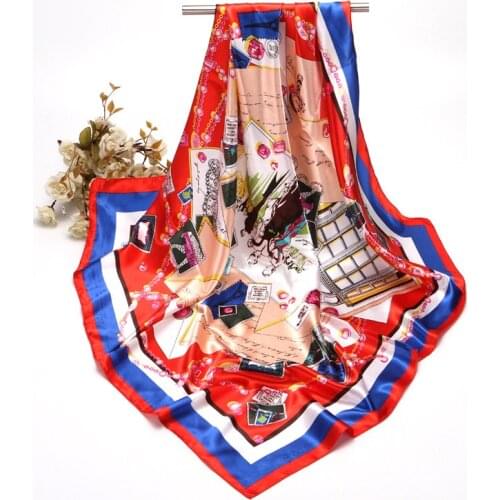 High Quality Scarf Women 90*90cm Fashion Hijab Scarf Print Silk Satin Hair Scarfs Kerchief Square Neck Erchief Headband Shawl