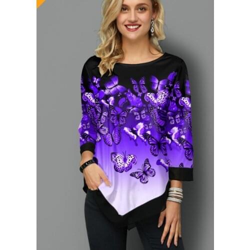 Shirt Blouse Women Plus size Milk-silk Women New Spring print Blue Tops long Sleeve Elasticity Splice Female Shirt Casual