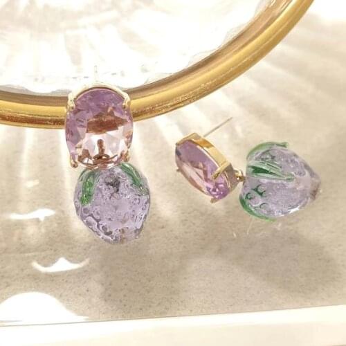 Candy Colors Cute Grape Crystal Summer Earrings For Women Korean Style Delicate Sweet pendientes Jewelry Wholesale