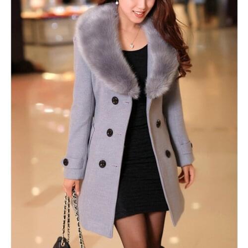 Faux Fur Collar Wool Coat Women Autumn Winter 2020 Casual Slim Double Breasted Woolen Jackets Female Oversized abrigo mujer 5XL