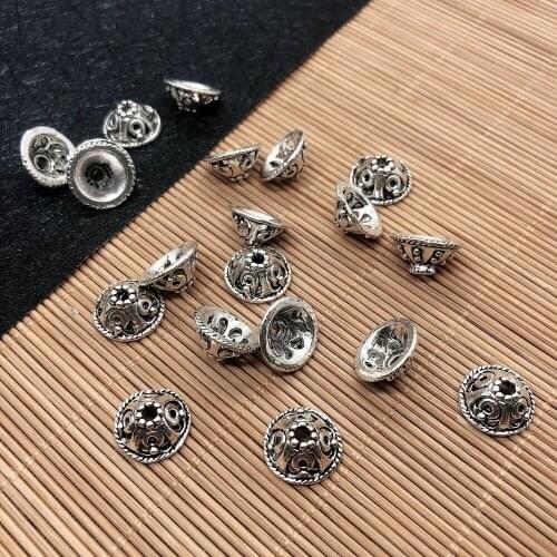 10pcs/lot Craft Engraved Alloy Beads Caps Receptacle 12.5x12.5x6mm Tibetan Silver Tassel End Caps DIY Earrings Pendant Jewelry
