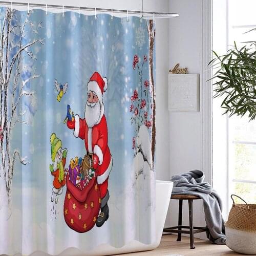 3D Santa Claus Shower Curtain Home Decoration Shower Curtain Parade Foggy Waterproof Washable Christmas Gift Bathroom Curtain
