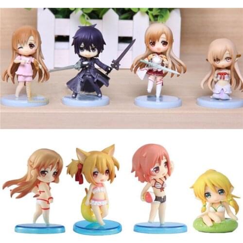 4pcs/set Cute Sword Art Online SAO Kirito Asuna Niitengo Q Version PVC Figure Model Toys 6cm