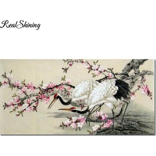 Large diamond art rhinestone Plum & Crane Flowers embroidery sale diamond mosaic full round square 5d diamond painting FS6824