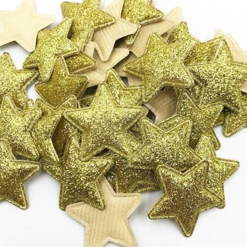30pcs 3.5cm Gold Padded Glitter Star Patches Shiny Appliques For Clothes Sewing Supplies DIY Craft Decoration E351
