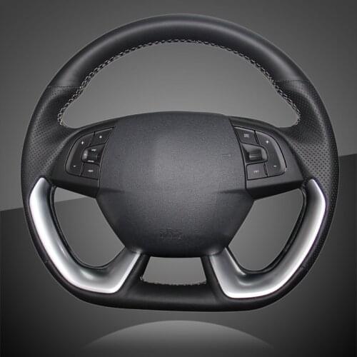Car Braid On The Steering Wheel Cover for Citroen DS5 DS 5 DS4S DS 4S Interior Hand Sewing Auto Steering Wheel Covers Leather