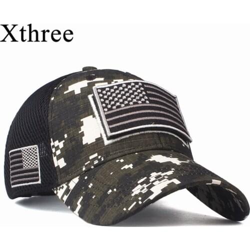Xthree High Quality USA Flag Camouflage Baseball Cap For Men Snapback Hat Army American Flag Baseball Cap Bone Trucker Gorras
