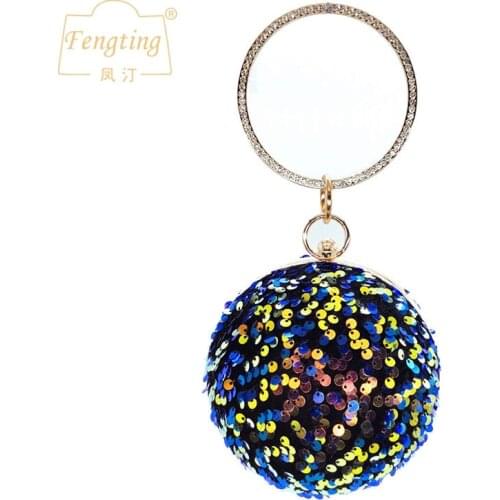 Shiny sequin Round ball dinner bag womens mini Clutches Luxury Evening bag Wedding Party Purse handbag chain shoulder bag B390