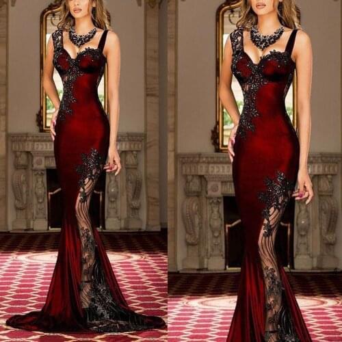 Burgundy prom dresses 2019 sweetheart neckline beaded lace appliques mermaid evening dresses gowns arabic