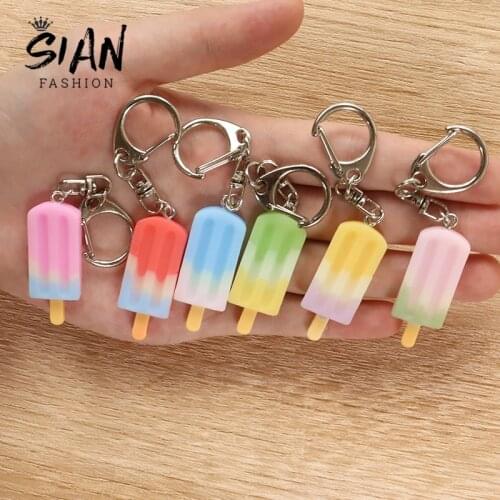 SAIN Ice Cream Keychain Summer Dessert Resin Mini Simulated Pendant Bracelet Bags Hang Cone Car Key Chain Ring Creative Trinkets