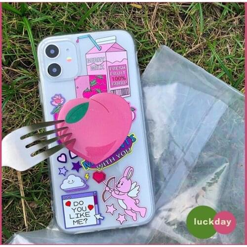 Cake Rabbit Peach Stand Knot Case for iPhone 12Pro Max Back Phone Cover for 12 Mini 11Pro X XS XR 6 8 7 Plus SE 2020 Capa