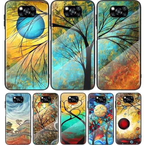 Tempered Glass Cover Shockproof Shell Abstract Golden Painting For Xiaomi POCO F3 F2 X3 NFC X2 M2 Pro Phone Case Capa