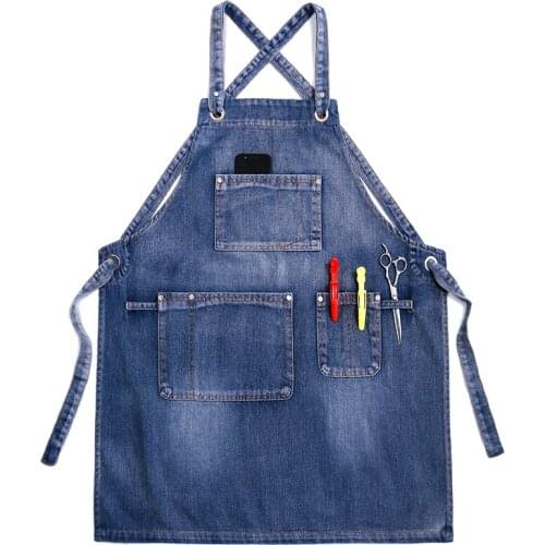 Denim apron Korean male work clothes barber milk tea shop restaurant waiter female waist custom logo art