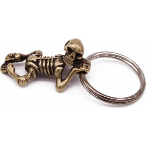 EDC Pure Brass Retro Human Skull Paracord Knife Bead Outdoor Tool Pendant Flashlight Accessories