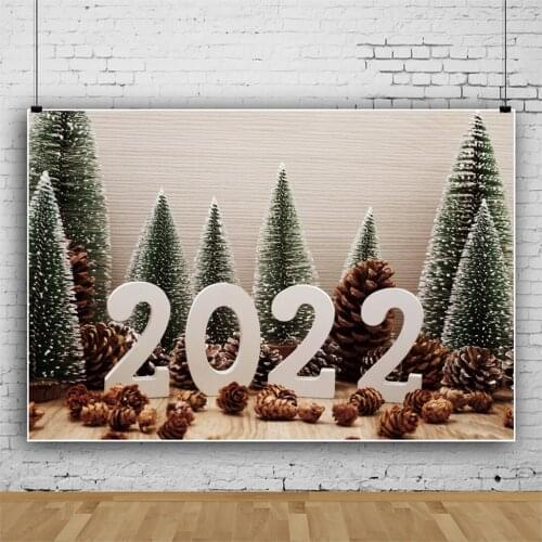 Laeacco Happy New Year Celebrate 2020 Christmas Tree Pine Cones Wooden Boards Floor Backdrop For Photographic Photo Background