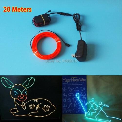20 Meters 2.3mm Powered by AC220V Driver Flexible EL Wire Rope Tube Neon Cold Holiday Lighting Car Wedding Holiday DIY Decor