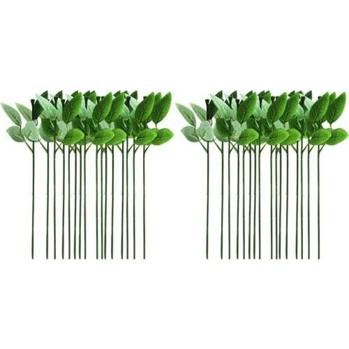 40 Pcs Artificial Rose Stems DIY Floral Arrangement Floral Stem With Leaves Single Rose Stalk With Leaves