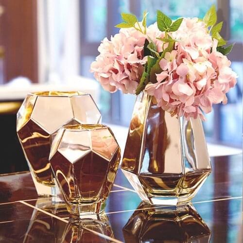 Exquisite royal style golden glass decorative vase Beautiful small fresh home art Mirror face glass vase