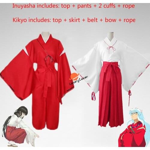 Anime Inuyasha Kikyo Kimono Inuyasha Cosplay Red Costume Kimono Halloween Carnival Uniform Set Party Suit Men Women Outfits