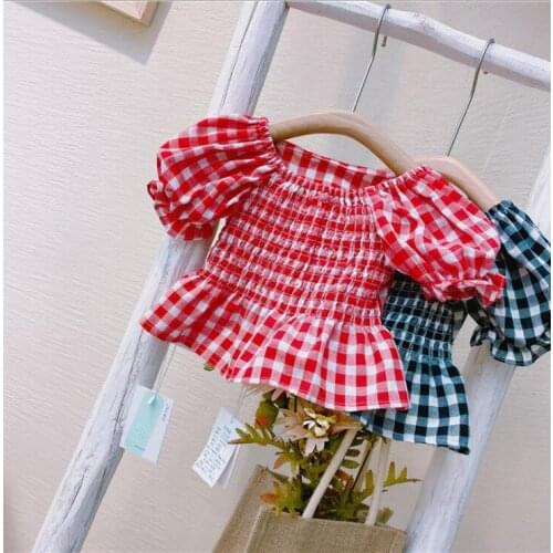 2021 Korea style girls plaid shirt fashion cotton summer girls blouse 2-7t A748