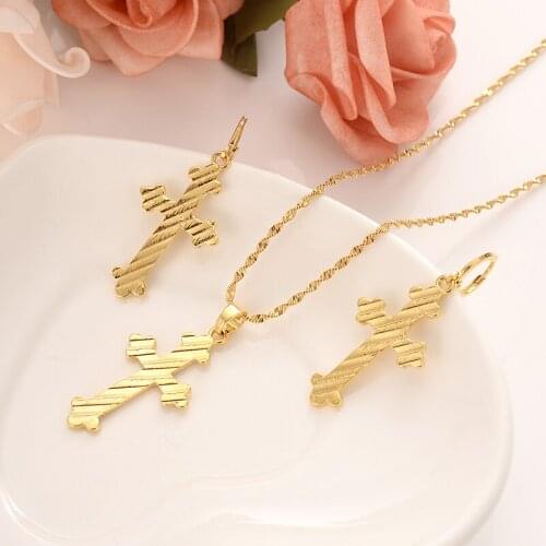 GoldCross Jewelry Set Women Charms Jewelry Girls Egypt Hieroglyphs Crux Ansata pendant necklace earrings gifts