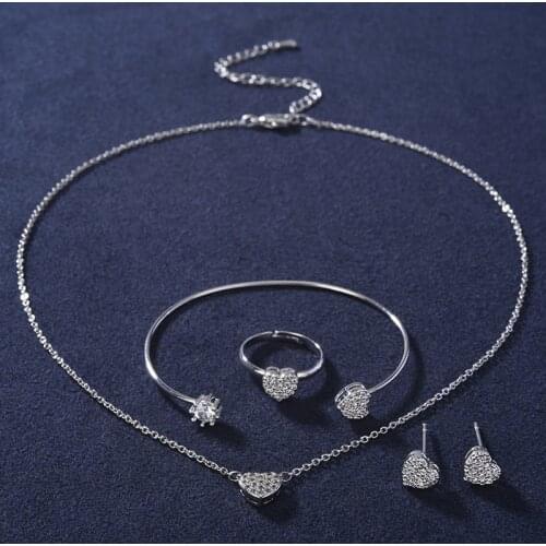 Jewelry Set HADIYANA Heart Shaped Children Adjustable Necklace Earrings Ring And Bangle Zirconia Set ET0023 Conjunto De Joya