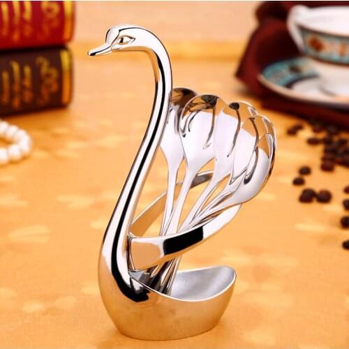 Creative Zinc alloy Swan Rack 5pcs Fruit Forks Coffee tool Decorations Tableware Set