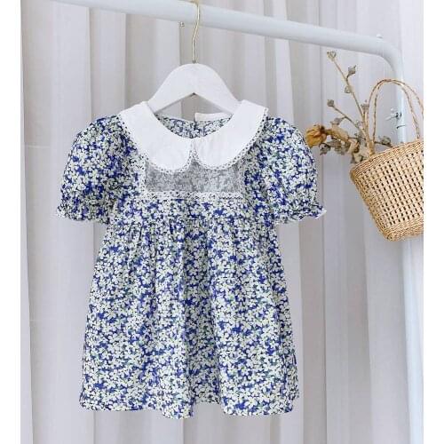 Summer Girls Kids Princess Plaided Flora Dress Children Baby Infants Puff Short Sleeve Korean Dresses Vestidos Outfits S12514