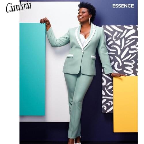 Summer Mint Green Women Suits Plus Size Office Lady One Button Pants Suit Prom Party Wedding (Jacket+Pants)