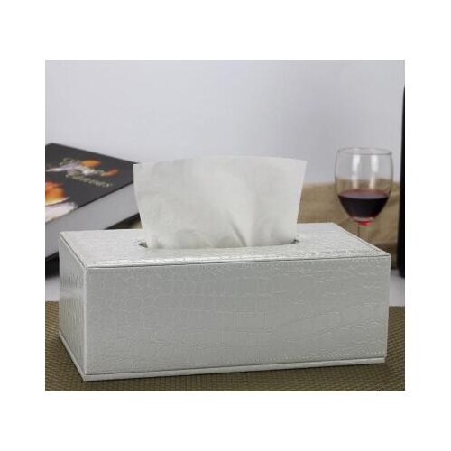 Magnetic lock wooden struction leather rectangle tissue box holder napkin box toilet paper holder dispenser case croco white