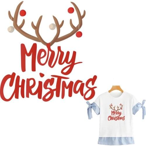 Merry Christmas Patches Goats Horns Thermal Transfer Coat Jeans Hot Tear New Design Diy Applique On Clothes Washable