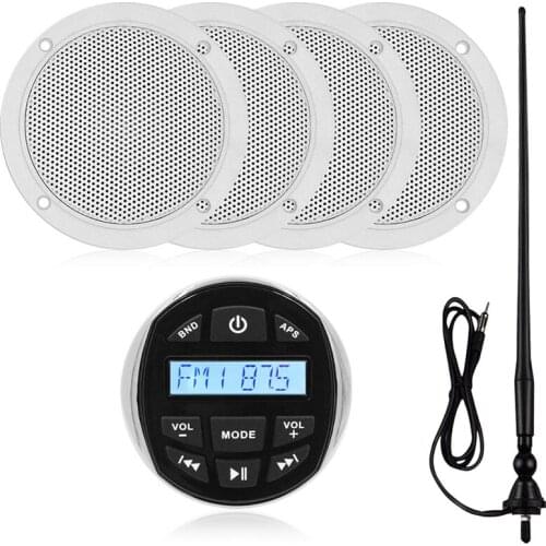 Marine Radio Boat Stereo Audio Bluetooth Media Receiver Car MP3 Player+4inch Waterproof Speaker+AM FM Antenna For RV ATV Yacht
