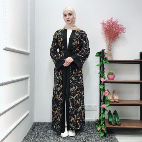 Muslim Fashion Summer Refreshing Tie Robes Explosion Print Robes Vetement Femme 2019 Jilbab Abayas For Women Long Sleeve Dress