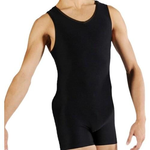 Mens Vest Gymnastics Leotard Bodysuit Sleeveless Stretchy Breathable Jumpsuit Unitard Gym Dance Wear Competition Costume cotton