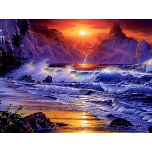 JMINE Div 5D Ocean Sea Mountain sunset wave Full Diamond Painting cross stitch kits art Scenic 3D paint by diamonds