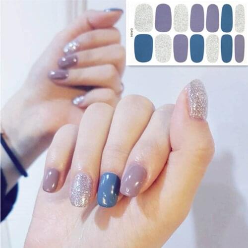14tips/set Full Cover Nail Stickers Wraps Decoration DIY for Beauty Nail Art Decals Plain Stickers Self Adhesive Nail Stickers