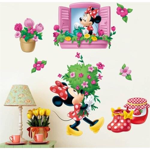 Disney minnie flowers window 40*60cm wall stickers for kids rooms home decor cartoon wall decals pvc mural art diy posters