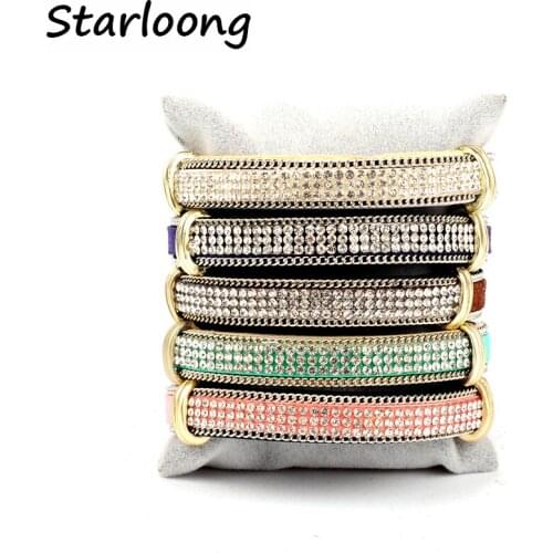 New fashion high grade PU leather bracelet with rhinestone beads chain magnetic clasp women wrap Masculina bijoux Bracelet