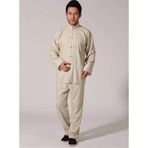 New Style Chinese Mens Solid Jacket&Trousers Kung Fu Suit High Quality Cotton Linen Wu Shu Tai Chi Sets M L XL XXL XXXL 011313