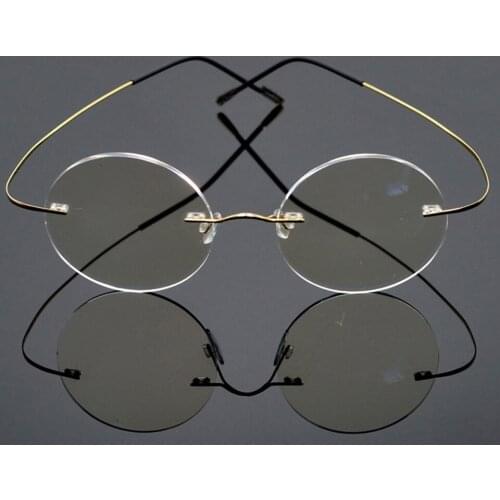 2021 new alloy frameless round ultra-light anti-blue light reading glasses myopia lens