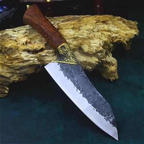 Longquan handmade sharp straight knife boning knife fish knife outdoor kitchen knife sharp chef knife slaughtering knife jungle