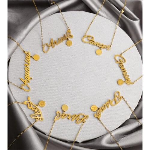 12 Constellation Necklace For Women Girls Fashion Letter Pendant Zircon Charm Choker Necklace Jewelry Bithday Gifts For Sister